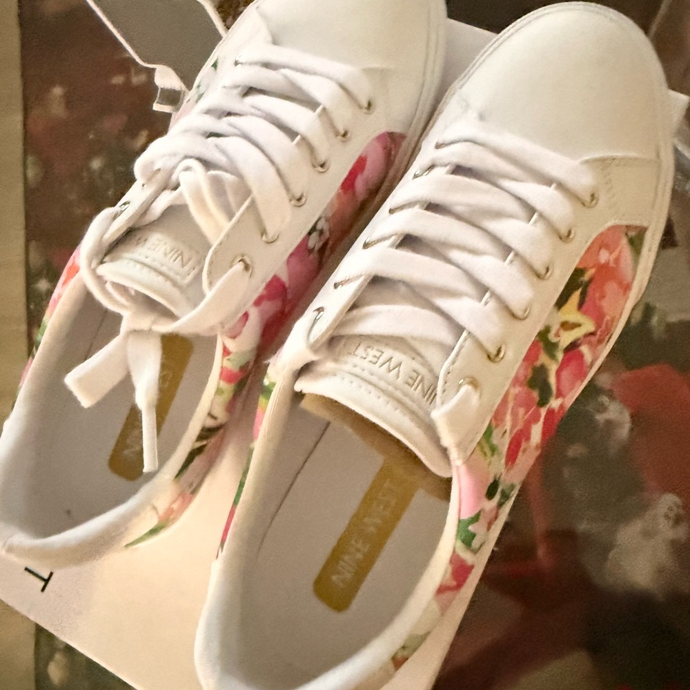 Nine West White‎ and Pink Floral Sneakers - Picture 2 of 16